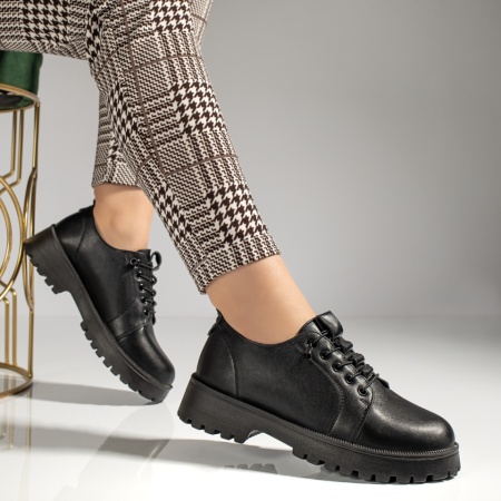 Pantofi casual dama cu siret elastic si talpa groasa negri MOD12990, 3, modlet.ro