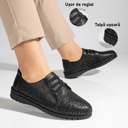 Pantofi casual dama cu siret elastic si talpa joasa negri ZEF11476, 3, zeforia.ro