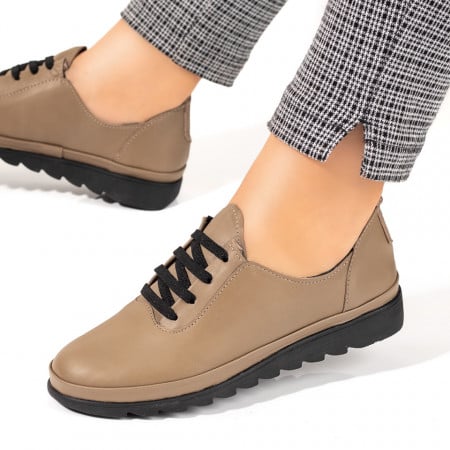 Pantofi casual dama, Pantofi casual dama cu siret khaki din Piele naturala ZEF10351 - zeforia.ro
