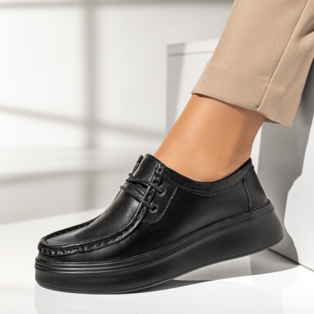 Pantofi casual dama cu siret negri din Piele naturala MOD19375
