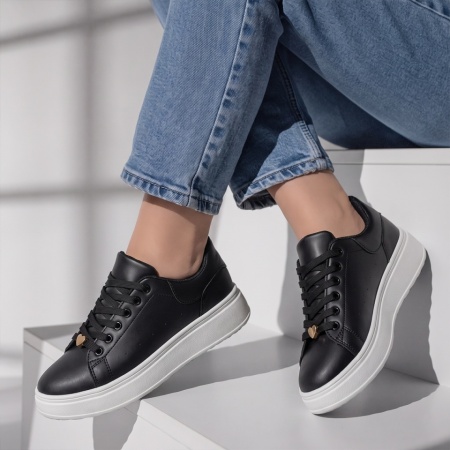 Pantofi casual dama cu siret negri NORA1, 2, modlet.ro