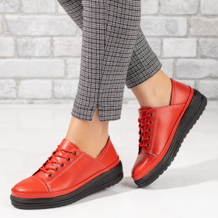 Pantofi casual dama cu siret rosii din Piele naturala MOD10277, 3, modlet.ro