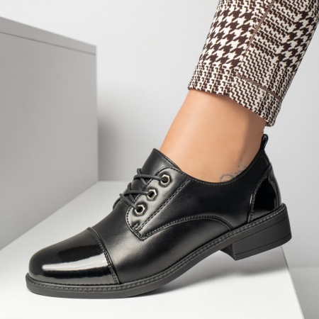 Pantofi casual dama cu siret si varf lucios negri MOD10982, 3, modlet.ro