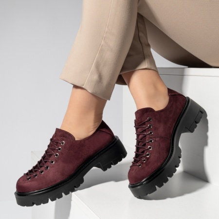 Pantofi casual dama cu siret visinii suede ANA71, 2, modlet.ro