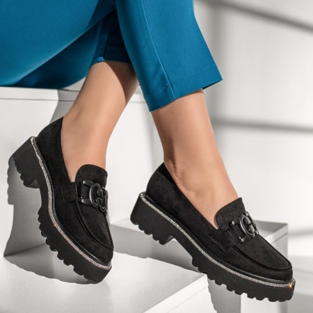Pantofi casual dama cu strasuri negru suede MOD11044, 3, modlet.ro