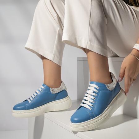 Pantofi casual dama cu talpa groasa albastri din Piele naturala PAULA2, 4, modlet.ro