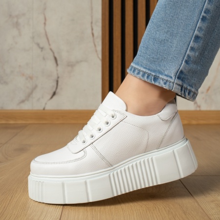Pantofi dama, Pantofi casual dama cu talpa groasa albi din Piele Naturala MOD13253, modlet.ro