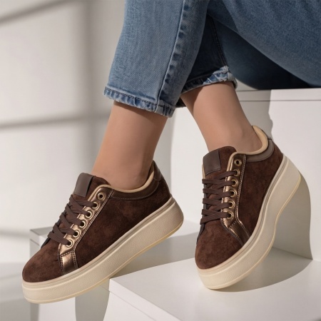 Pantofi casual dama cu talpa groasa maro suede NORA2, 3, modlet.ro