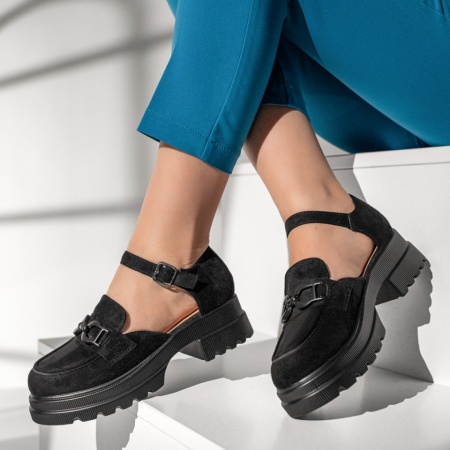 Pantofi casual dama, Pantofi casual dama cu talpa groasa negru suede MOD13017, modlet.ro