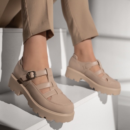 Pantofi casual dama cu talpa groasa si bareta bej MOD13092, 4, modlet.ro