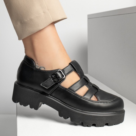Pantofi casual dama cu talpa groasa si bareta negri MOD13092, 2, modlet.ro