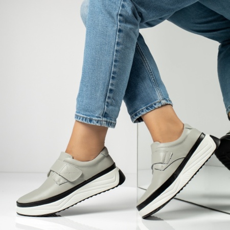 Pantofi casual dama, Pantofi casual dama cu talpa groasa si scai gri din Piele naturala MOD14015, modlet.ro