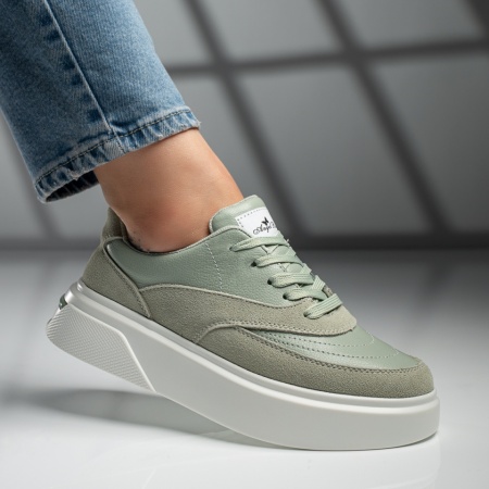 Pantofi casual dama cu talpa groasa verzi din Piele naturala MOD10281, 3, modlet.ro