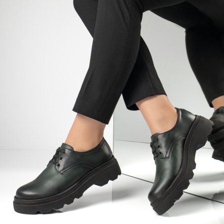 Pantofi dama, Pantofi casual dama cu talpa groasa verzi din Piele naturala MOD10555, modlet.ro