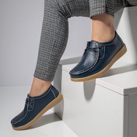 Pantofi casual dama cu talpa joasa albastri din Piele naturala MOD03850, 3, modlet.ro