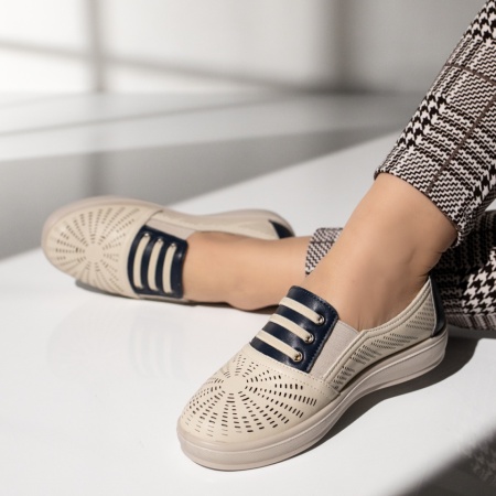 Pantofi casual dama cu talpa joasa bej cu albastru MOD14276, 2, modlet.ro