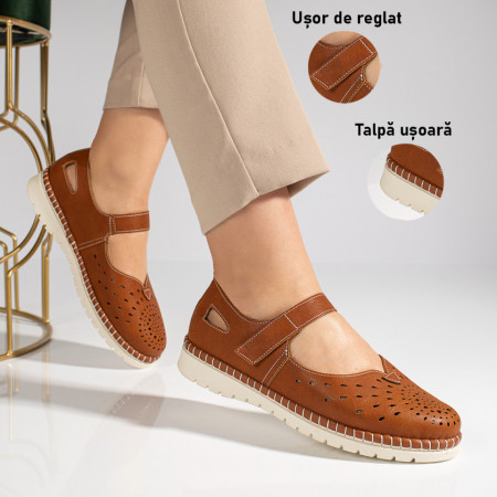 Pantofi casual dama cu talpa joasa si perforatii maro MOD11477, 3, modlet.ro
