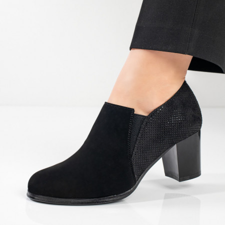 Pantofi dama, Pantofi casual dama cu toc gros negri suede MOD11104, modlet.ro