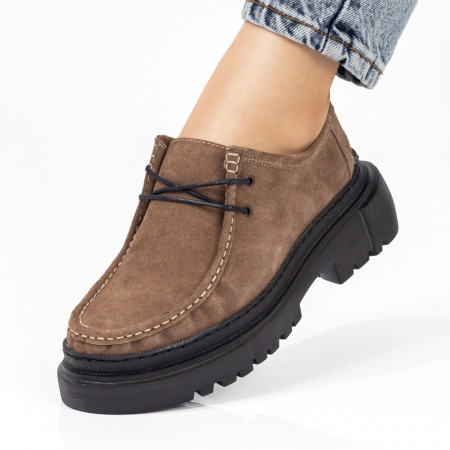 Incaltaminte dama, Pantofi casual dama maro suede din Piele naturala ZEF03650, zeforia.ro