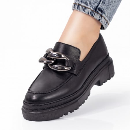 Pantofi casual dama negri din Piele naturala cu aplicatii metalice ZEF07051, 4, zeforia.ro