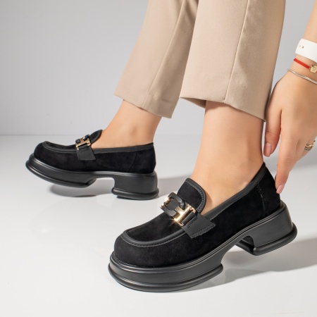 Pantofi casual dama, Pantofi casual dama negri suede cu talpa groasa MOD11837, modlet.ro