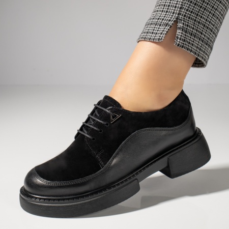 Pantofi casual dama, Pantofi casual dama negri suede din Piele naturala MOD12136, modlet.ro