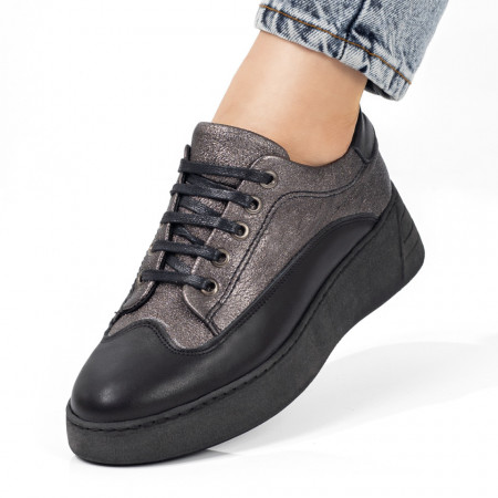 Pantofi casual dama, Pantofi casual dama negru cu gri din Piele naturala ZEF04116, zeforia.ro