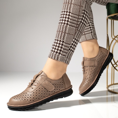 Pantofi dama, Pantofi casual dama perforati cu scai khaki MOD13225, modlet.ro