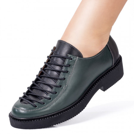 Reduceri incaltaminte dama, Pantofi casual dama verzi cu siret din Piele naturala ZEF03549 - zeforia.ro