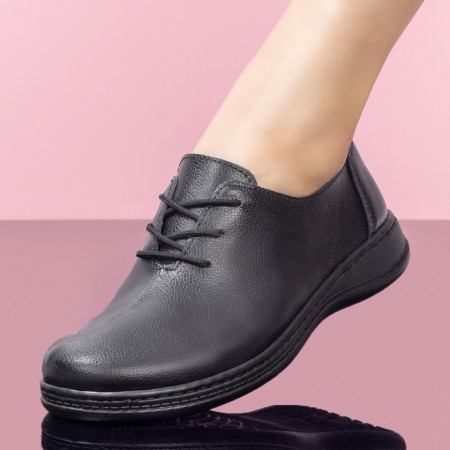 Pantofi casual din Piele naturala negri dama cu siret si talpa joasa ZEF06739, 4, zeforia.ro