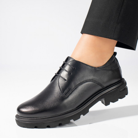 Pantofi casual dama, Pantofi casual negri dama din Piele naturala cu siret MOD11524, modlet.ro