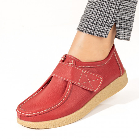 Pantofi casual dama, Pantofi casual rosii dama cu talpa joasa din Piele naturala ZEF06086 - zeforia.ro