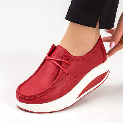 Pantofi cu platforma casual dama rosii din Piele MDL03865