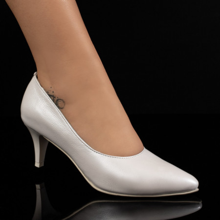 Pantofi cu toc, Pantofi cu toc dama alb sidefat din Piele naturala MOD11004, modlet.ro