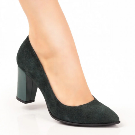 Pantofi cu toc dama verde suede din Piele naturala ZEF07630, 3, zeforia.ro