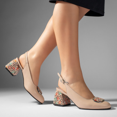 Pantofi cu toc gros dama bej din Piele naturala MOD11065, 5, modlet.ro