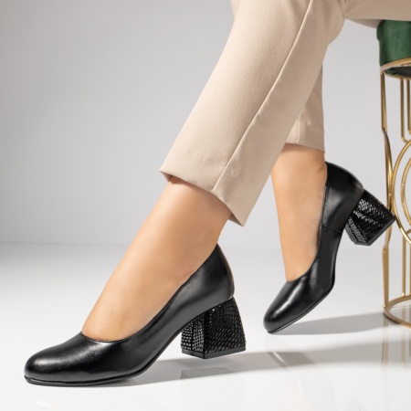 Pantofi cu toc gros dama negri din Piele naturala MOD12048, 2, modlet.ro