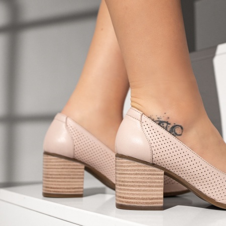 Pantofi cu toc gros dama roz din Piele naturala MOD13405, 4, modlet.ro