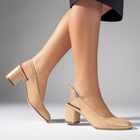 Pantofi cu toc gros si bareta bej din Piele naturala MOD11063, 5, modlet.ro