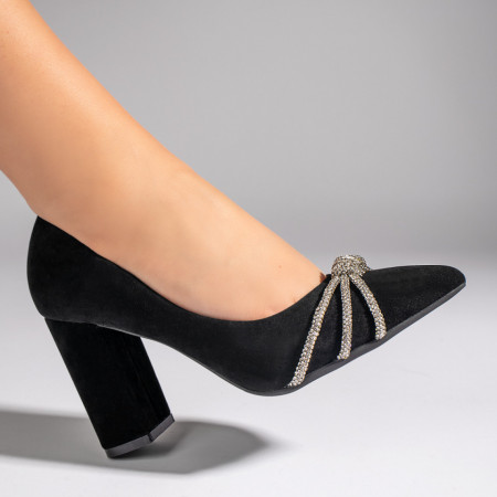 Pantofi dama, Pantofi cu toc gros si varf ascutit negri dama MOD10990, modlet.ro