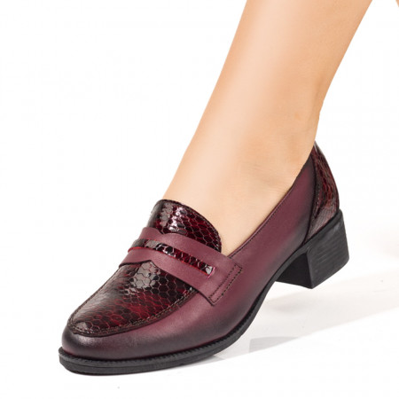 Pantofi cu toc mic dama, Pantofi cu toc mic dama visinii cu imprimeu din Piele naturala ZEF05971 - zeforia.ro