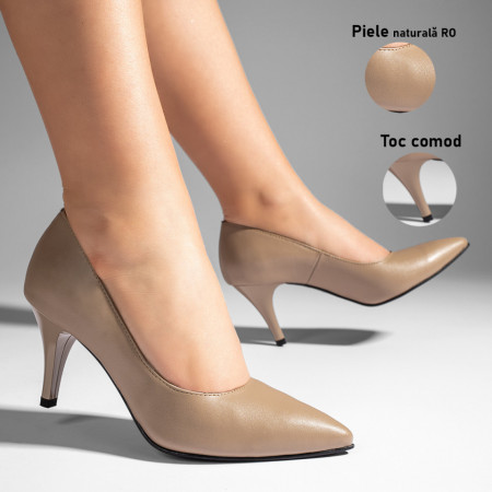 Pantofi cu toc subtire dama gri din Piele naturala MOD11003, 3, modlet.ro