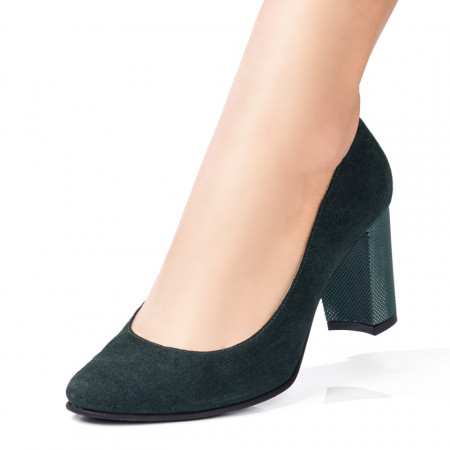 Pantofi cu toc verde suede din Piele naturala ZEF07647, 3, zeforia.ro