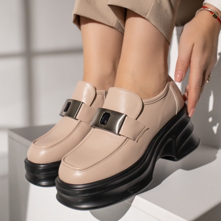 Pantofi dama, Pantofi dama casual bej cu platforma MOD11831, modlet.ro