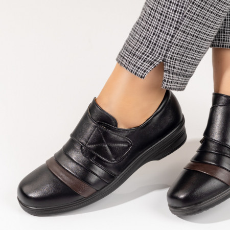 Pantofi dama casual cu inchidere scai negri cu maro ZEF10332