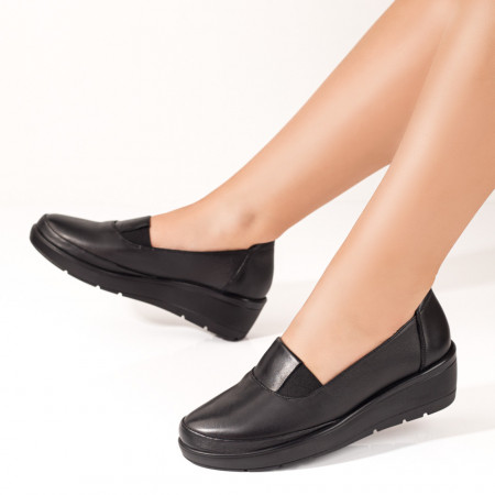 Pantofi casual cu platforma, Pantofi dama casual negri cu platforma din Piele naturala MDL08302 - modlet.ro