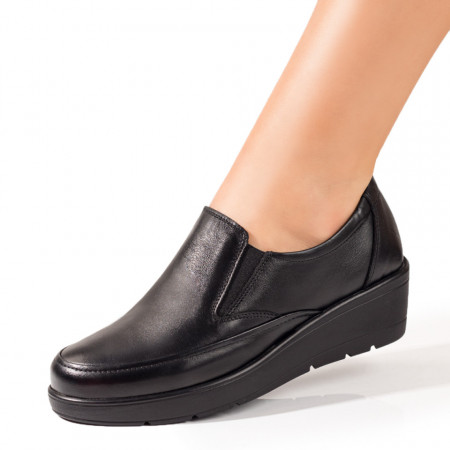Pantofi casual cu platforma, Pantofi dama casual negri cu platforma din Piele naturala ZEF08307 - zeforia.ro