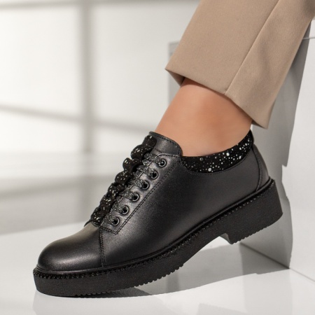 Pantofi dama casual negri cu sclipici din Piele naturala MOD03552, 1, modlet.ro