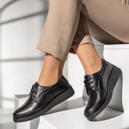 Pantofi dama casual negri cu siret din Piele naturala MOD14049, 4, modlet.ro