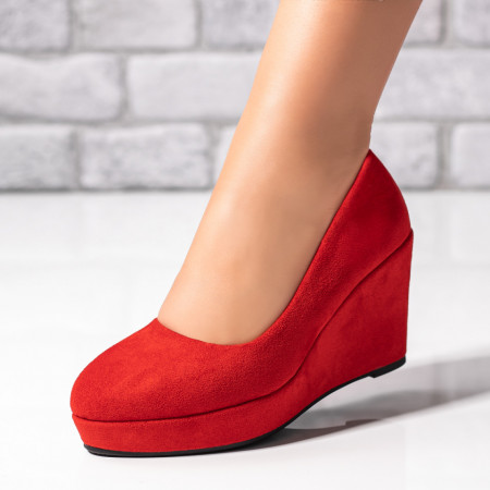 Pantofi casual cu platforma, Pantofi dama cu platforma rosii suede MDL03310 - modlet.ro